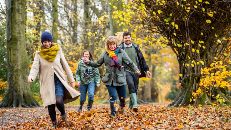 Enjoying an autumn trail with friends